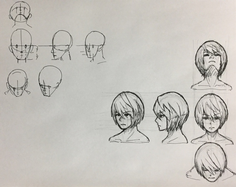 正面の顔、横顔、アオリ、フカン