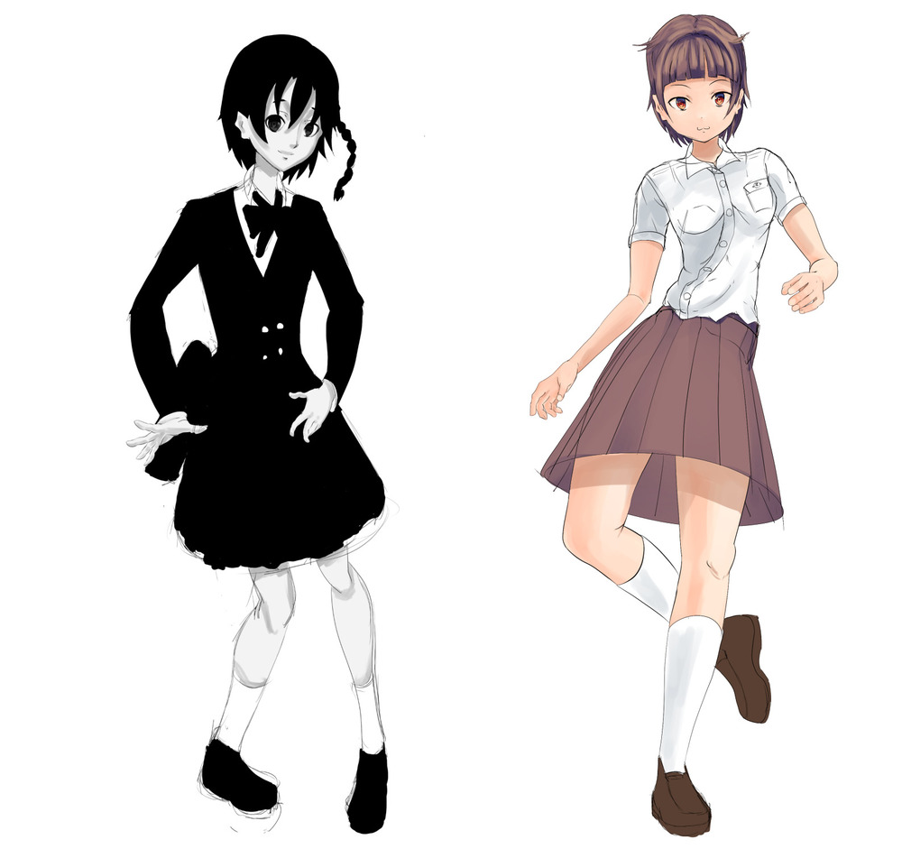 冬服と夏服　白黒とカラー