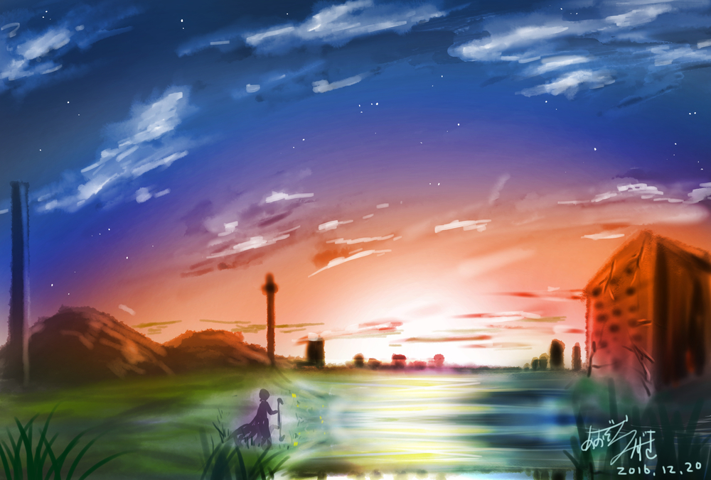 夕日と夜空