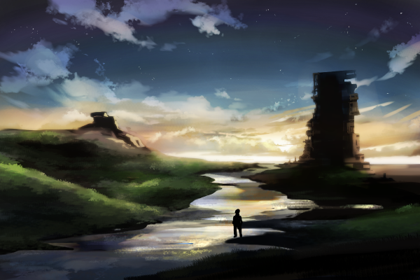 夕日と夜空