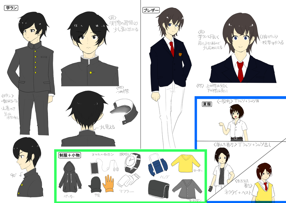 男子高校生の制服のイラレポ