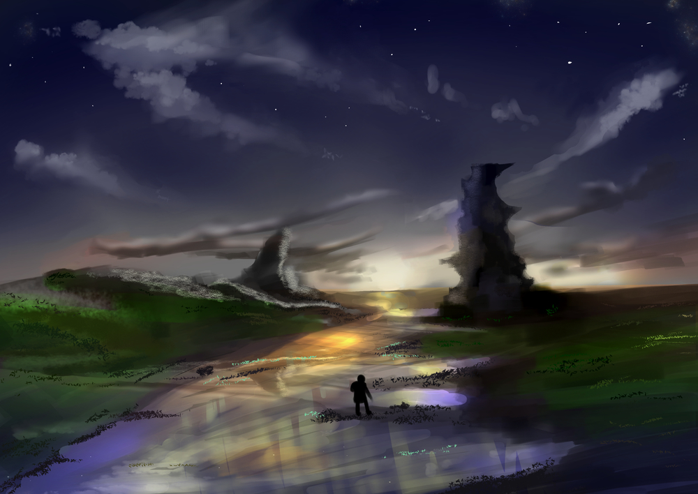 夕日と夜空書いてみた