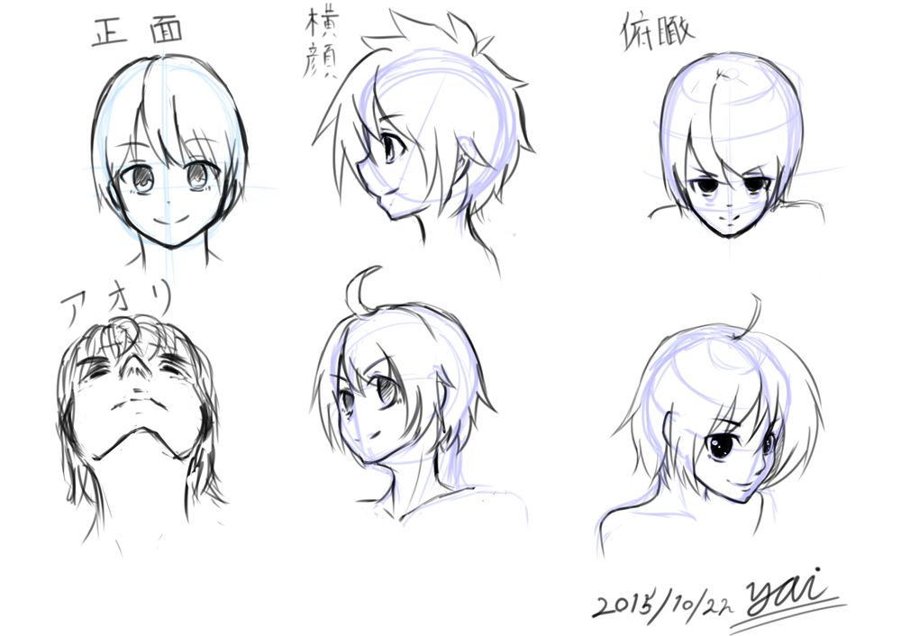 正面、煽り、俯瞰、横顔
