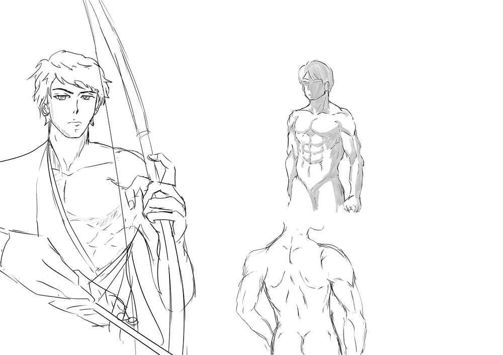 男性の筋肉を描く練習