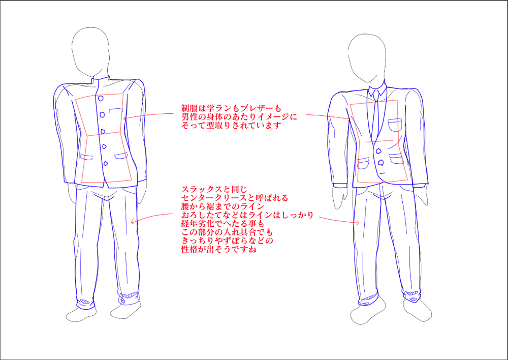 男子高校生の制服の描き方