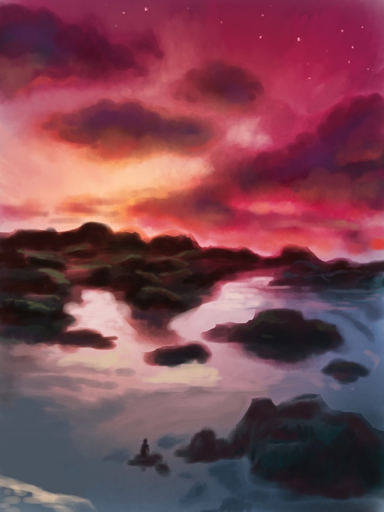 夕日と夜空