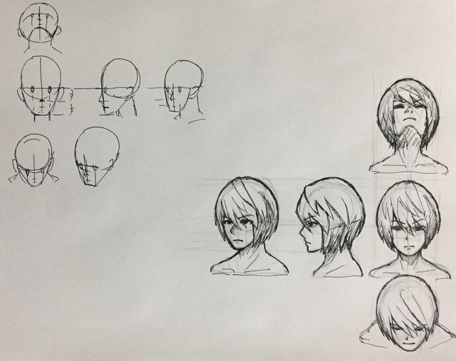 正面の顔、横顔、アオリ、フカン