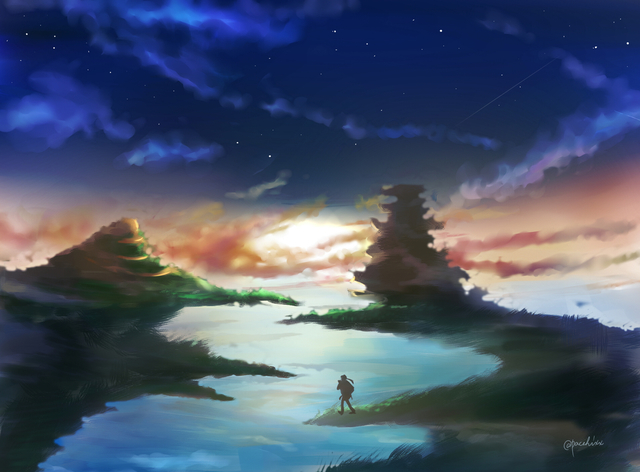 夕日と夜空