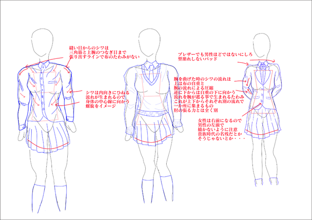 女子高生の制服の描き方