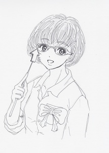 メガネ・ヘアピン・胸元リボン