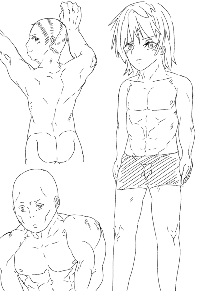 男性の体型を描きわけたかった