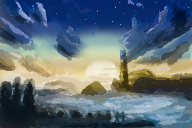 夕日と夜空