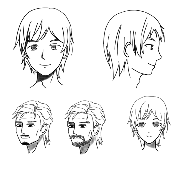 男性・女性キャラクターとひげ