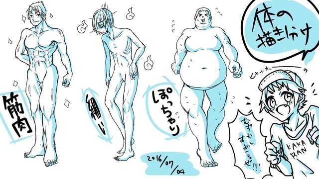 男性キャラの身体の描きわけ