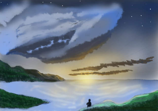 夕日と夜空の背景イラスト