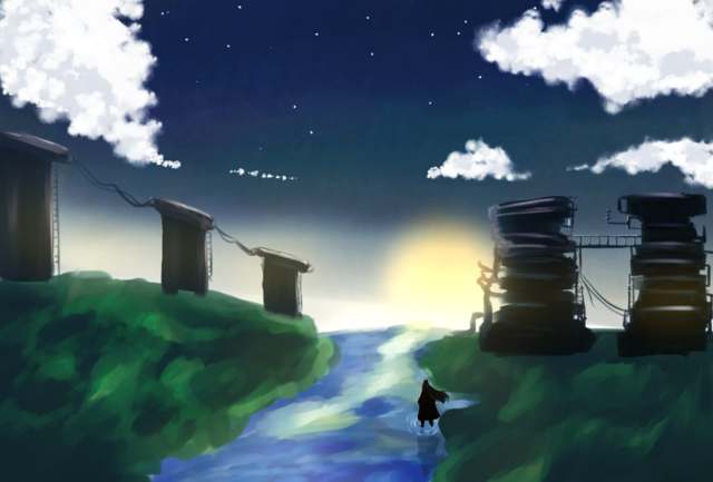 夕日と夜空