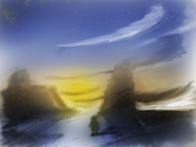 夕日と星空