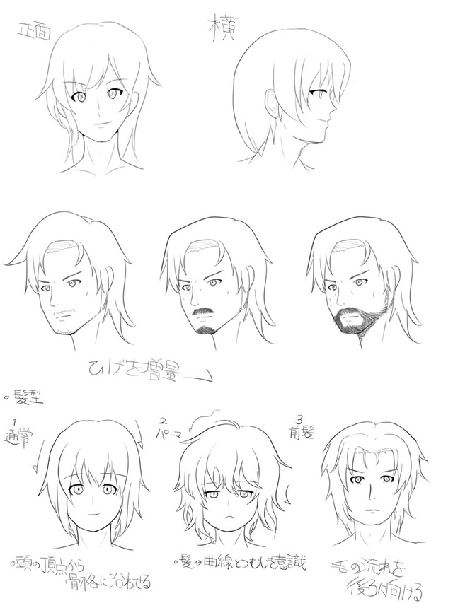 男性の顔と髪型のイラレポ