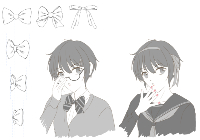 眼鏡やリボンの描き方