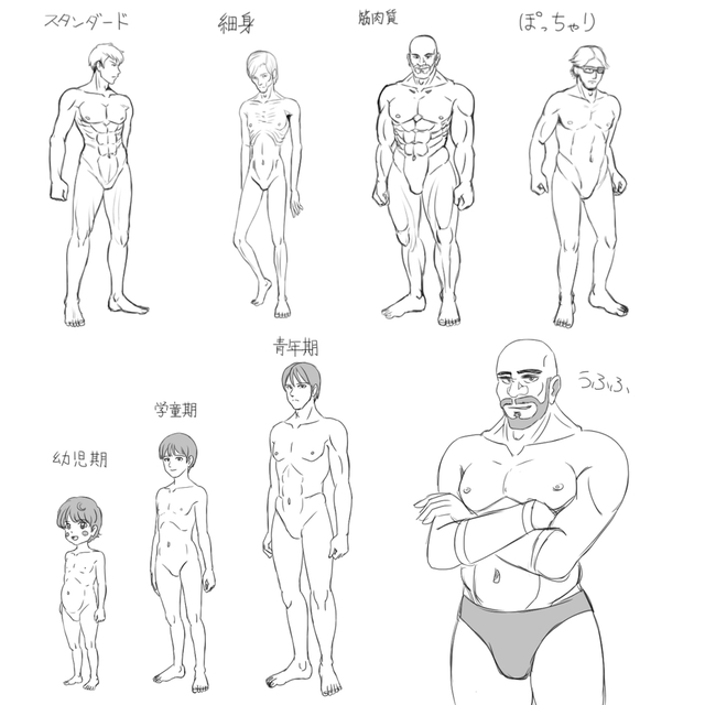 男性キャラの体型