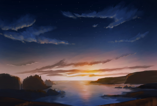 夕日と夜空
