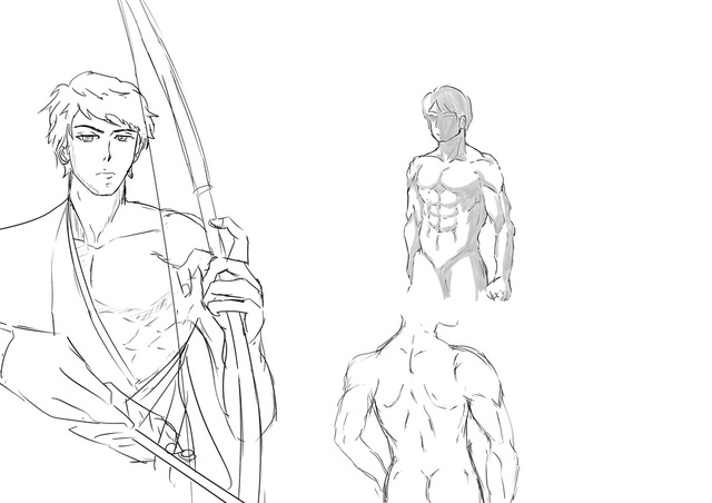 男性の筋肉を描く練習