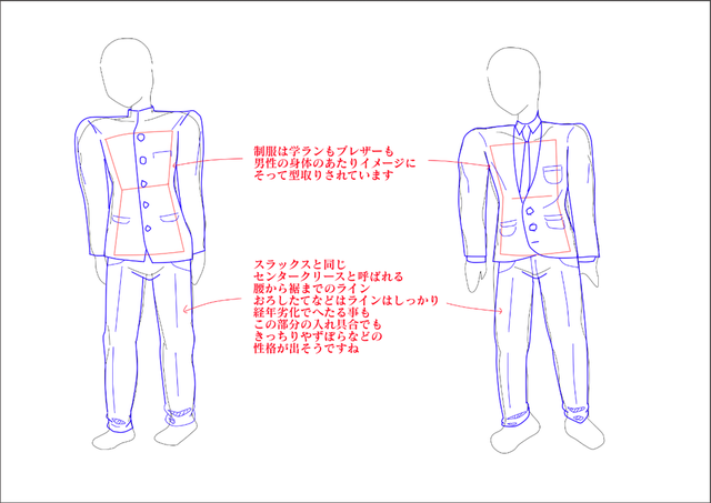 男子高校生の制服の描き方
