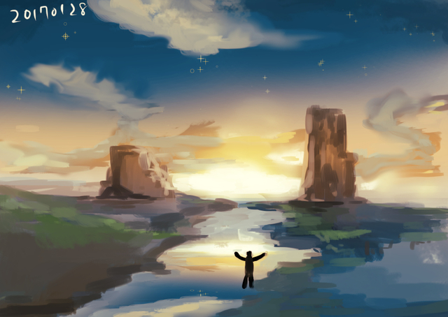 夕日と夜空