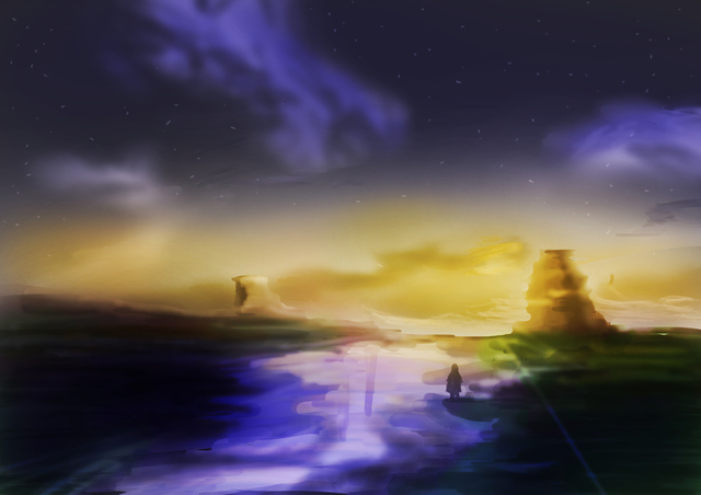 夕日と夜空