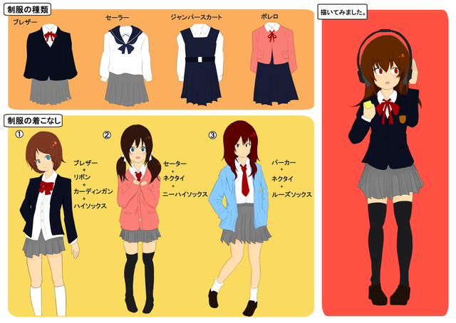 女子高生の制服のイラレポ